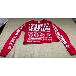 Pink Victoria Secret Long Sleeved Holiday Snowflake Pink Nation Crop Red White